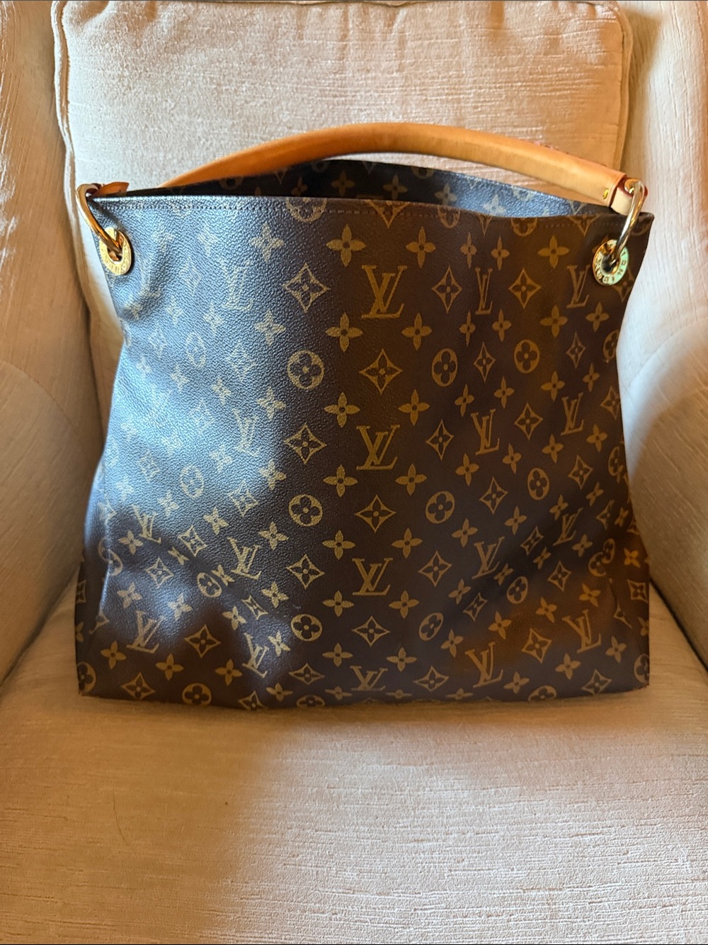 Monogram Hobo Shoulder Bag in Brown and Tan